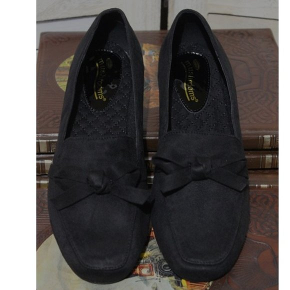 Shoes New Mushrooms Black Faux Suede Bow Detail Low Heel Slip On